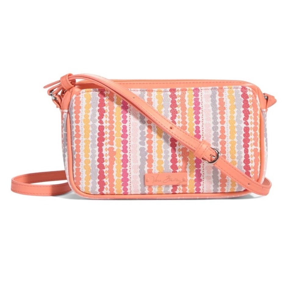 Vera Bradley Multi Color Striped‎ Crossbody Bag Coral Pink Orange Grey Small